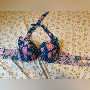 Adore Me Floral Bra - Navy and Pink